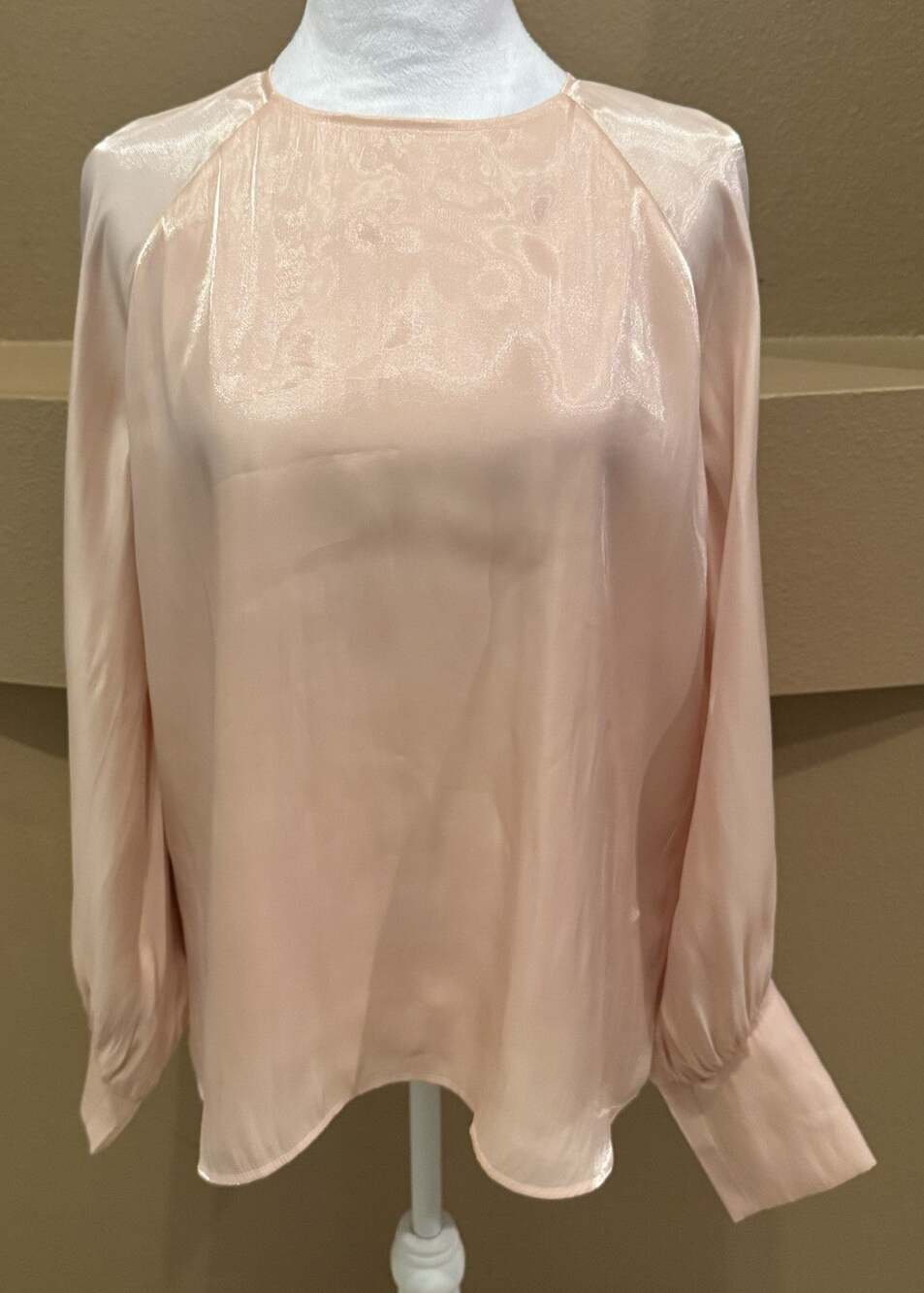 Express Sheer Iridescent Pink Feminine Long Sleeve Blouse with Button Cuffs M